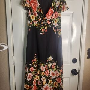 Forever 21 Black Maxi Dress with Coral, Pink & Yellow Floral Print